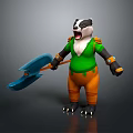 Anthropomorphic Badger Game Character Wearing Green Shirt Orange Pants Holding Blue Shovel