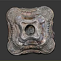 Antique Copper Candle Holder Featuring Carved Details And Multi Tiered Design
