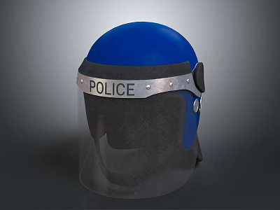 Blue Police Helmet With Protective Face Shield And Adjustable Straps Design 3d model