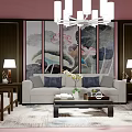 Modern Living Room Sofa Coffee Table Combination With Stylish Decor And Lighting