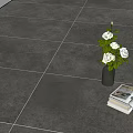 Gray Floor Tiles With Green Vase Flowers Open Magazine And Books On Interior Floor