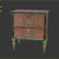 Vintage Pink Chest Of Drawers With Green Decorations And Slender Legs