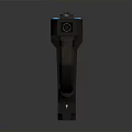 Futuristic Black Tactical Firearm With Blue Red Accents And Modern Design