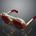 Luxury Sunglasses With Gold Frame Red Temples Leopard Print Accents And Dark Lenses