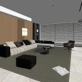 Modern Living Room Interior With Comfortable Sofa Coffee Table And Large Windows 3d model