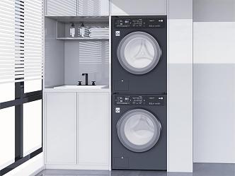 modern balcony laundry cabinet washer dryer 3d model