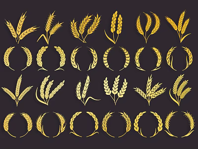 Golden Wheat Ears And Wreath Design Wall Decor For Home Decoration 3d model