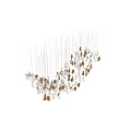 Elegant Curved Chandelier With Slim Black Wires And White Gold Petal Decorations