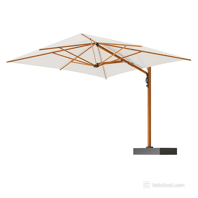 Modern Outdoor Umbrella With White Canopy And Wooden Pole For Patio Shade Solution 3d model 