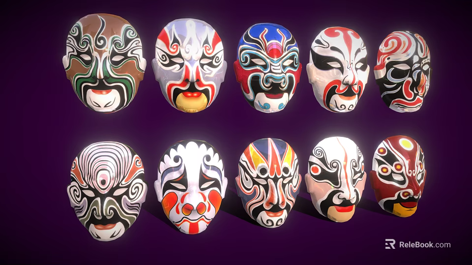 Colorful Traditional Peking Opera Masks With Various Artistic Patterns And Designs 3d model 