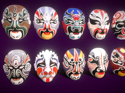 Colorful Traditional Peking Opera Masks With Various Artistic Patterns And Designs 3d model