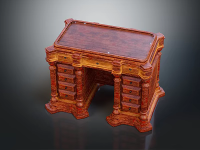 Antique Classical Wooden Desk With Carved Drawers Decorative Legs And Intricate Design 3d model