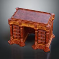 Antique Classical Wooden Desk With Carved Drawers Decorative Legs And Intricate Design