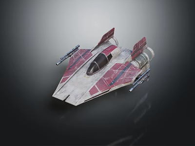 Futuristic Scifi Combat Starfighter With Red White Accents And Twin Cannons Detailed Design 3d model