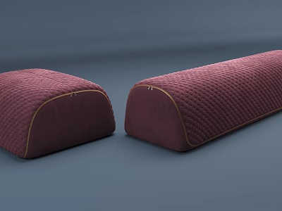 Two Maroon Padded Sofa Benches With Stitched Design And Textured Surface 3d model