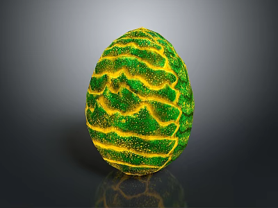 Vibrant Green And Yellow Egg Shaped Object With Wavy Stripes And Shiny Surface 3d model