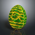 Vibrant Green And Yellow Egg Shaped Object With Wavy Stripes And Shiny Surface 3d model