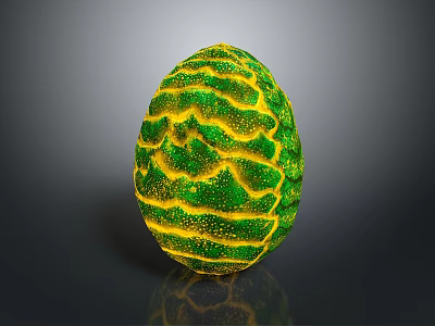 Vibrant Green And Yellow Egg Shaped Object With Wavy Stripes And Shiny Surface 3d model