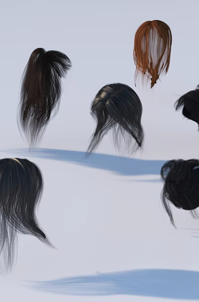 Stylish Woman Wigs in Various Colors Different Styles and Natural Looking Hair Designs 3d model