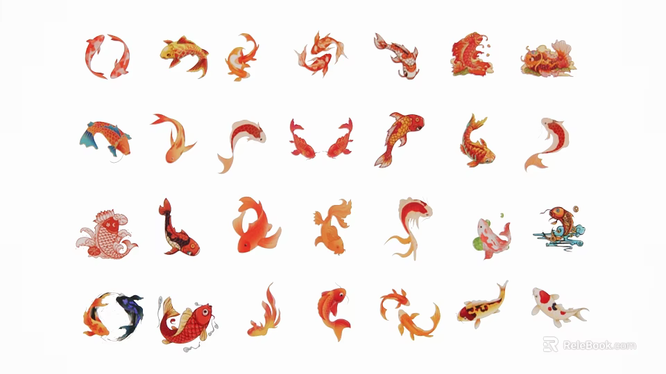 Colorful Koi Fish Pendants With Various Artistic Patterns And Different Styles 3d model