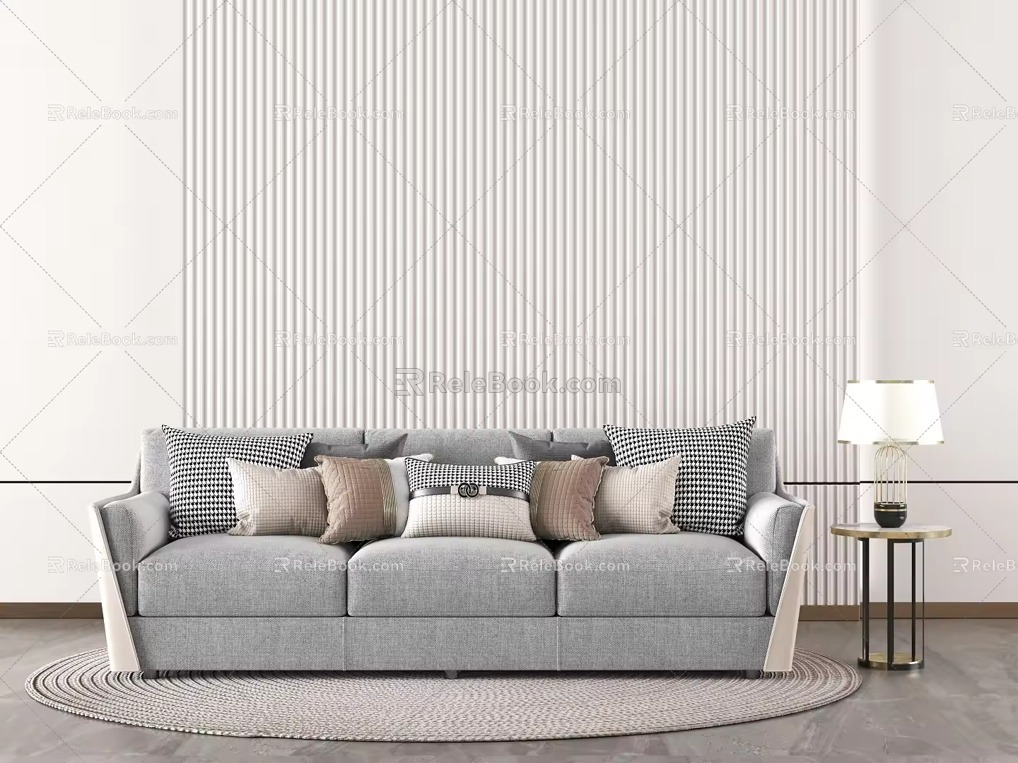 modern three-seat sofa double sofa 3d model