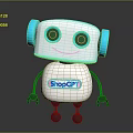 White ShopGPT Robot With Blue Accents Smiling Face And Friendly Cute Design