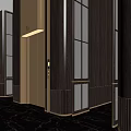 Modern Hotel Elevator Lobby Design With Metallic Frames And Frosted Glass Panels 3d model