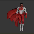 A Muscular Man In Red And White Superhero Costume With Red Cape And Chest Emblem