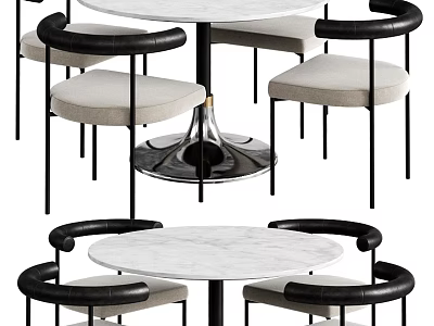 Modern Table and Chair Set With Marble Tabletop and Leather Armrests Design 3d model