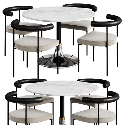 Modern Table and Chair Set With Marble Tabletop and Leather Armrests Design 3d model