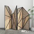Modern Geometric Room Divider Screen With Black Frame And Woven Panels 3d model