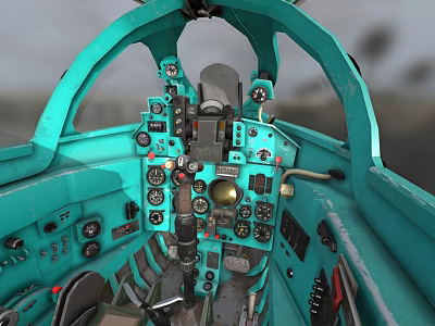 Vintage Turquoise Aircraft Cockpit Interior With Control Buttons Gauges And Instrument Panel 3d model