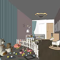 School Children's Activity Room With Pink Blue Decor Stuffed Toys And Rocking Horse