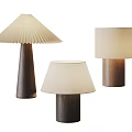 Modern Table Lamps With Pleated Fabric Shades And Cylindrical Wooden Bases
