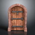 Vintage Arched Wooden Door With Red Brick Frame And Metal Hardware