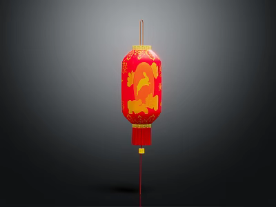 Traditional Chinese Red Lantern With Yellow Patterns For Home Furniture Decor 3d model