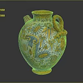 Decorative Vase With Yellow Blue Floral Patterns And Ornate Handle