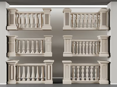 Decorative Stone Railings Featuring Various Architectural Designs For Balcony And Staircase 3d model
