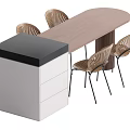 Modern Dining Table Set With Oval Wood Top Woven Back Chairs And White Black Cabinet