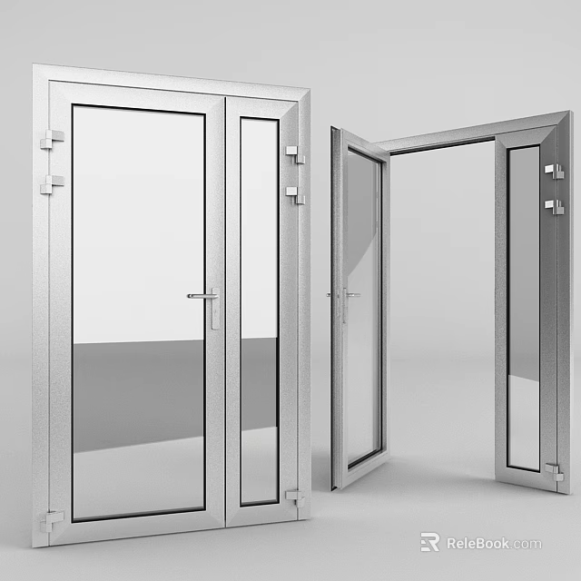 Modern Double Door With Glass Panel And Metal Frame For Interior Space 3d model 