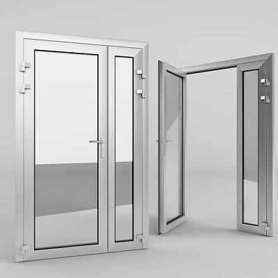 Modern Double Door With Glass Panel And Metal Frame For Interior Space 3d model