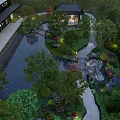 Serene Courtyard Garden With Pond Water Feature Lush Greenery Stone Pathway And Landscaping Design