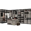 Modern Wooden Closet With Glass Doors Shelves Clothes Shoes And Storage Drawers
