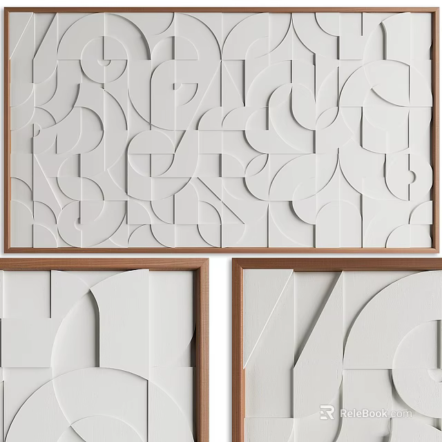 Modern Decorative Picture Frames With Geometric Patterns White Design And Wooden Borders 3d model 