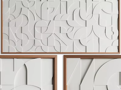 Modern Decorative Picture Frames With Geometric Patterns White Design And Wooden Borders 3d model