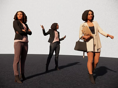 Women In Different Professional Attire With Crossed Arms Holding Documents And Gesturing 3d model