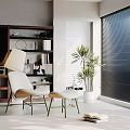 Modern Living Room Decorative Ornaments Set With Bookshelf Chair Plant And Table Lamp