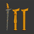 Three Decorative Weapons With Gold And Silver Intricate Ornate Carved Designs
