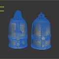 Antique Bronze Bells With Decorative Top Figures And Intricate Surface Patterns