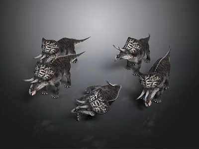Realistic 3D Triceratops Character Models With Gray Background And Smoke Effects 3d model